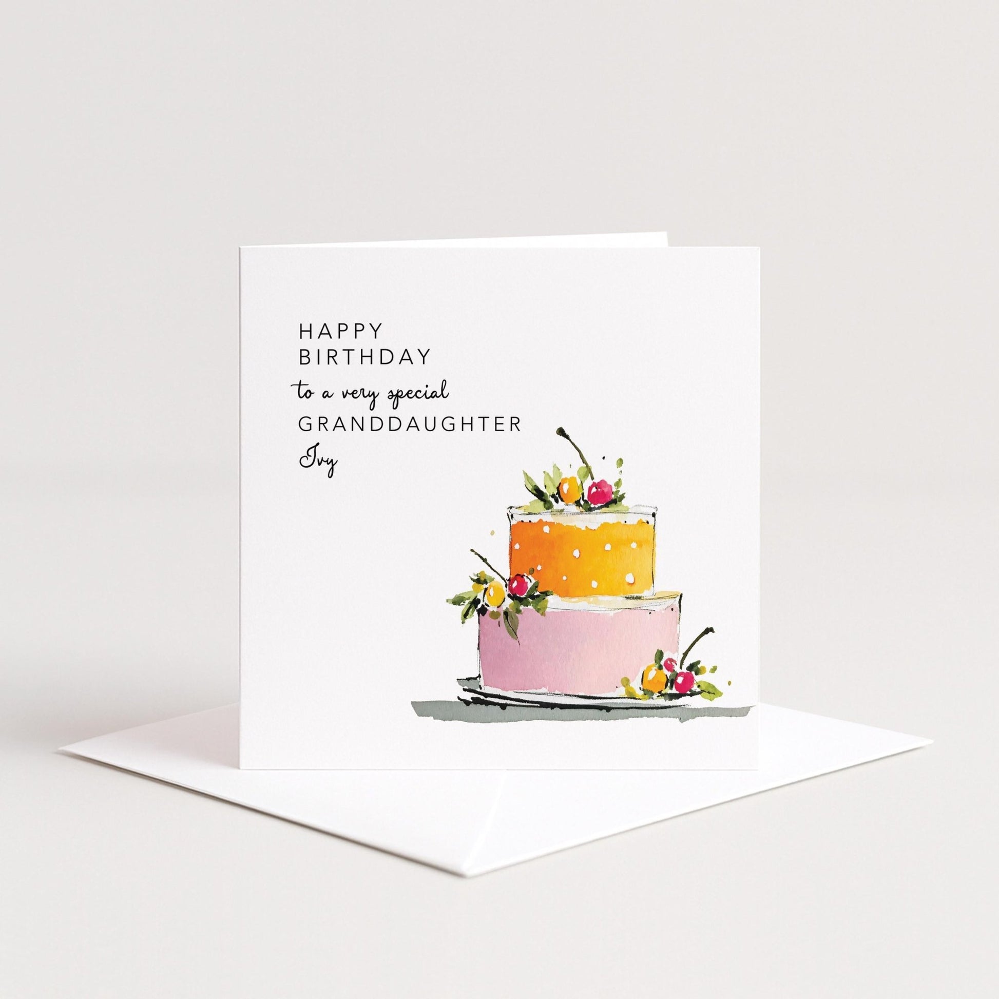 Granddaughter Birthday Card – Personalised Floral Cake Design, Keepsake Gift - Whimsi Lilley