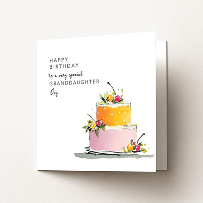 Granddaughter Birthday Card – Personalised Floral Cake Design, Keepsake Gift - Whimsi Lilley