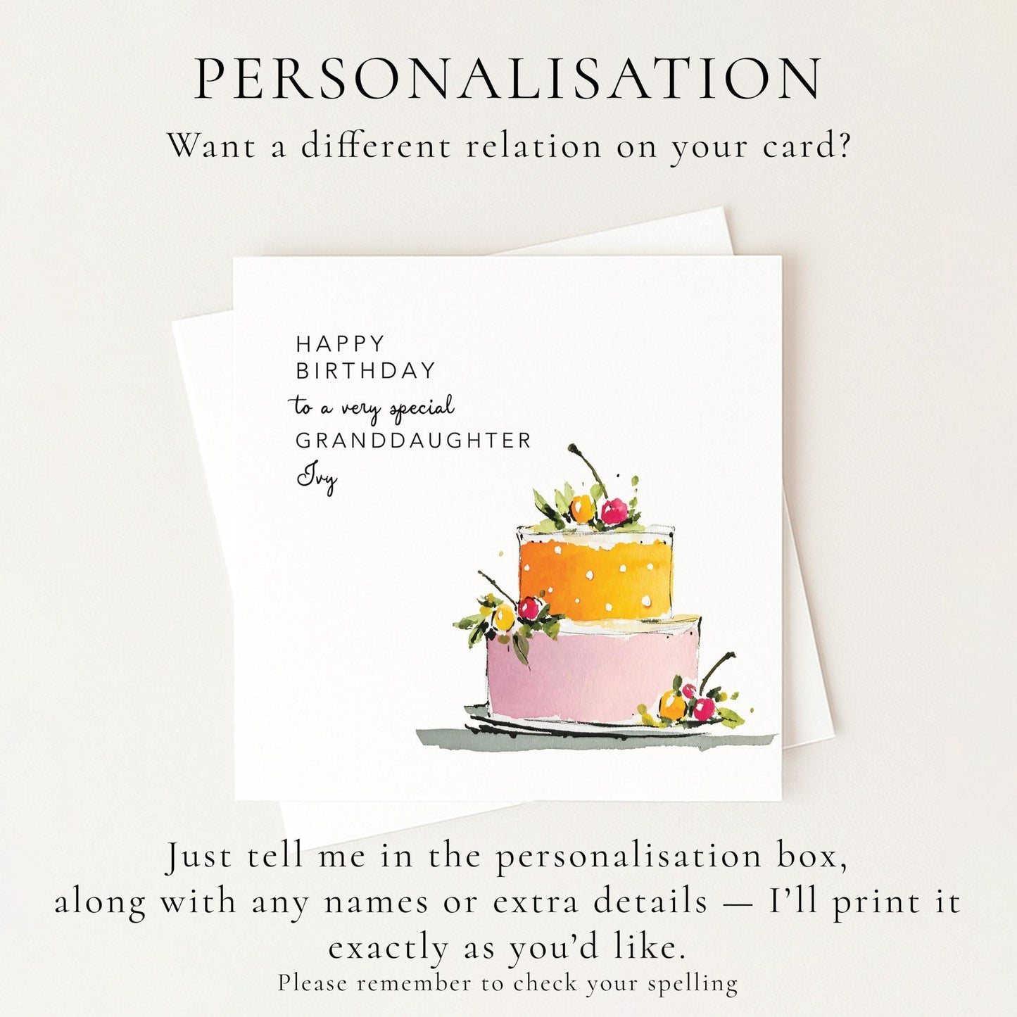 Granddaughter Birthday Card – Personalised Floral Cake Design, Keepsake Gift - Whimsi Lilley