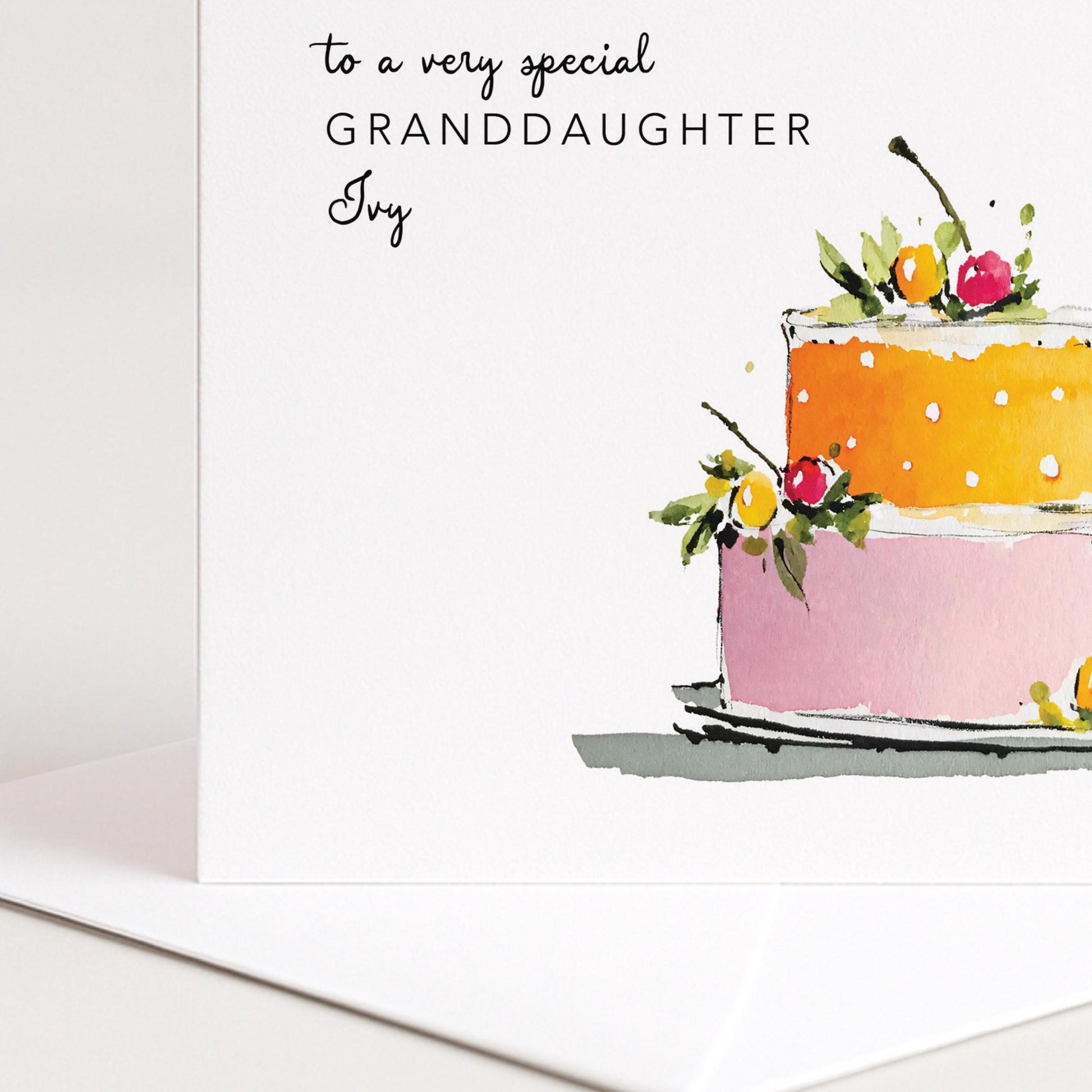 Granddaughter Birthday Card – Personalised Floral Cake Design, Keepsake Gift - Whimsi Lilley