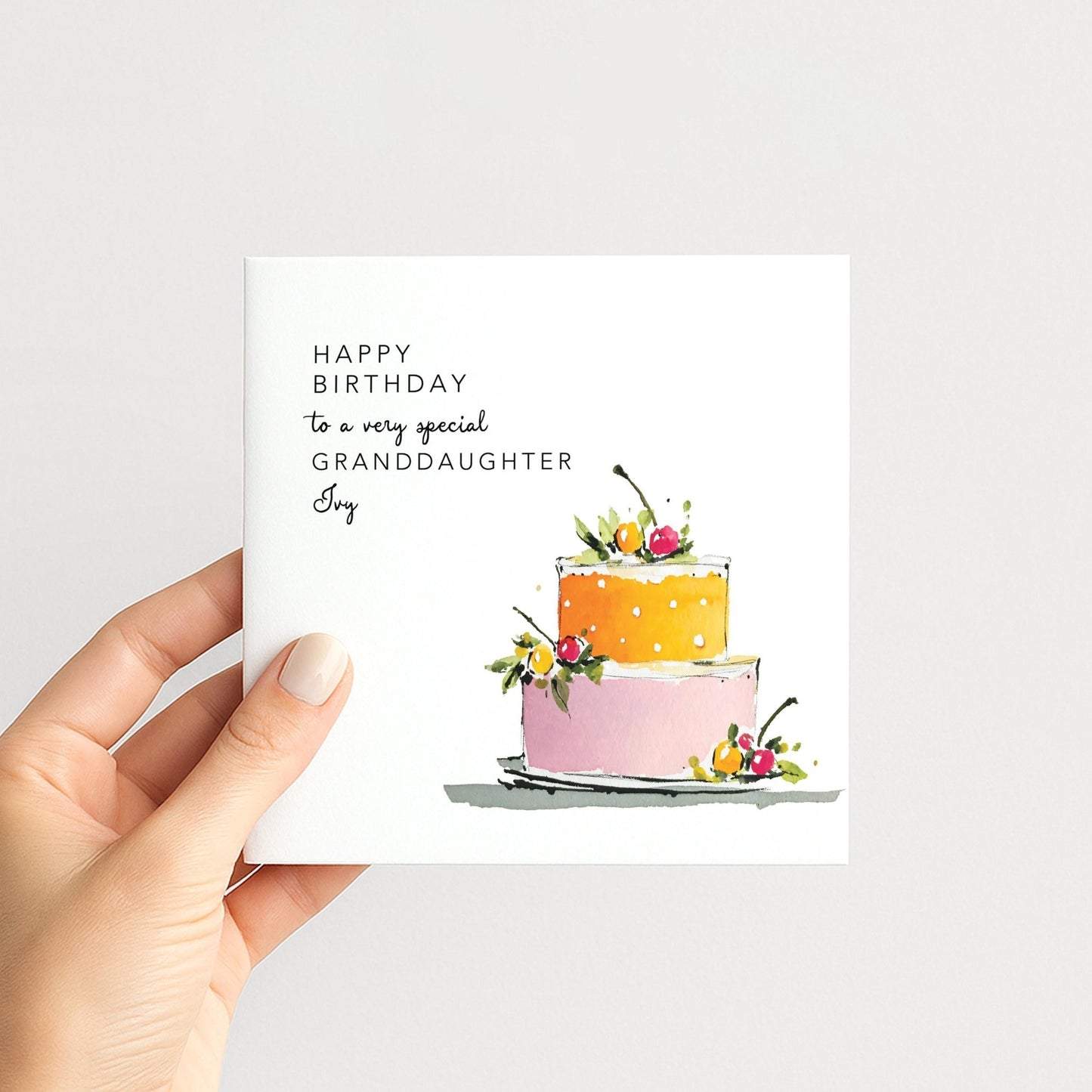 Granddaughter Birthday Card – Personalised Floral Cake Design, Keepsake Gift - Whimsi Lilley