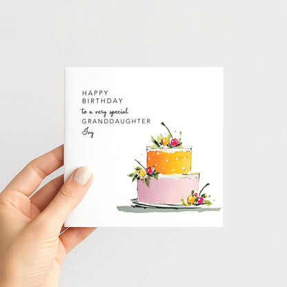 Granddaughter Birthday Card – Personalised Floral Cake Design, Keepsake Gift - Whimsi Lilley