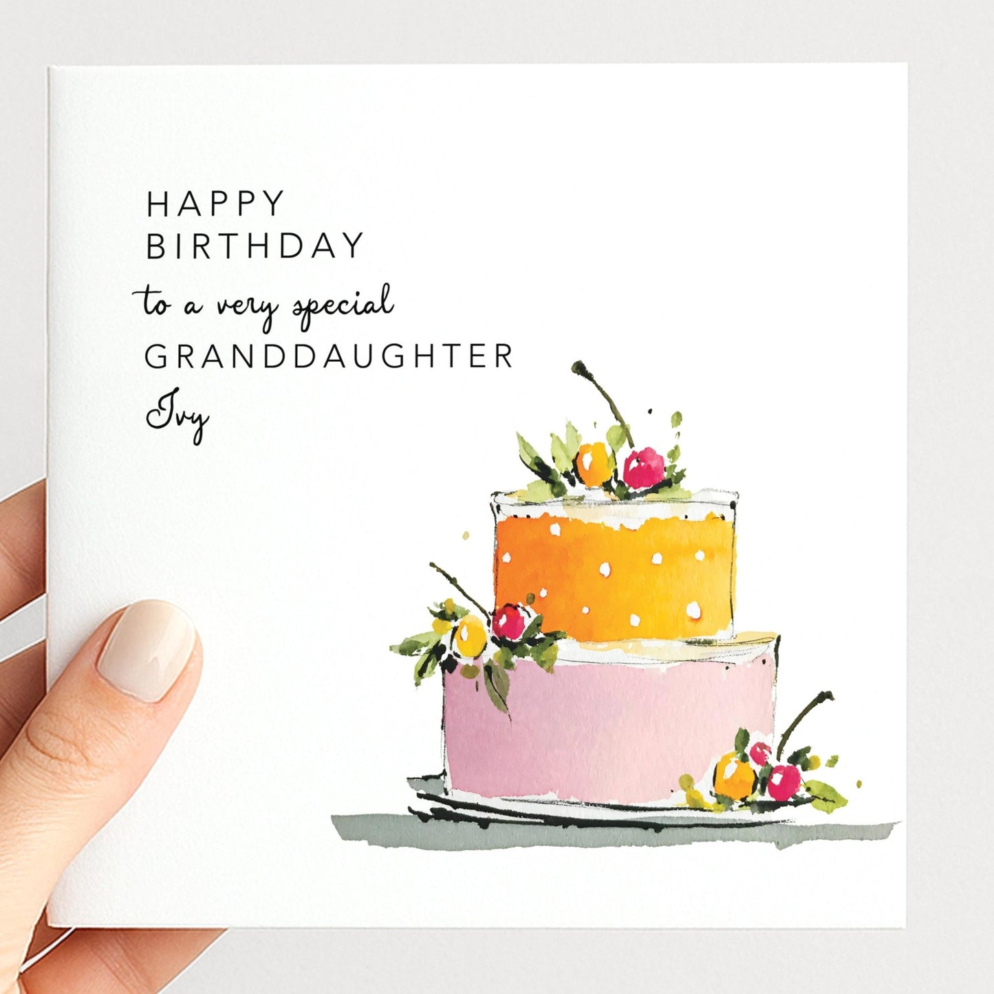 Granddaughter Birthday Card – Personalised Floral Cake Design, Keepsake Gift - Whimsi Lilley