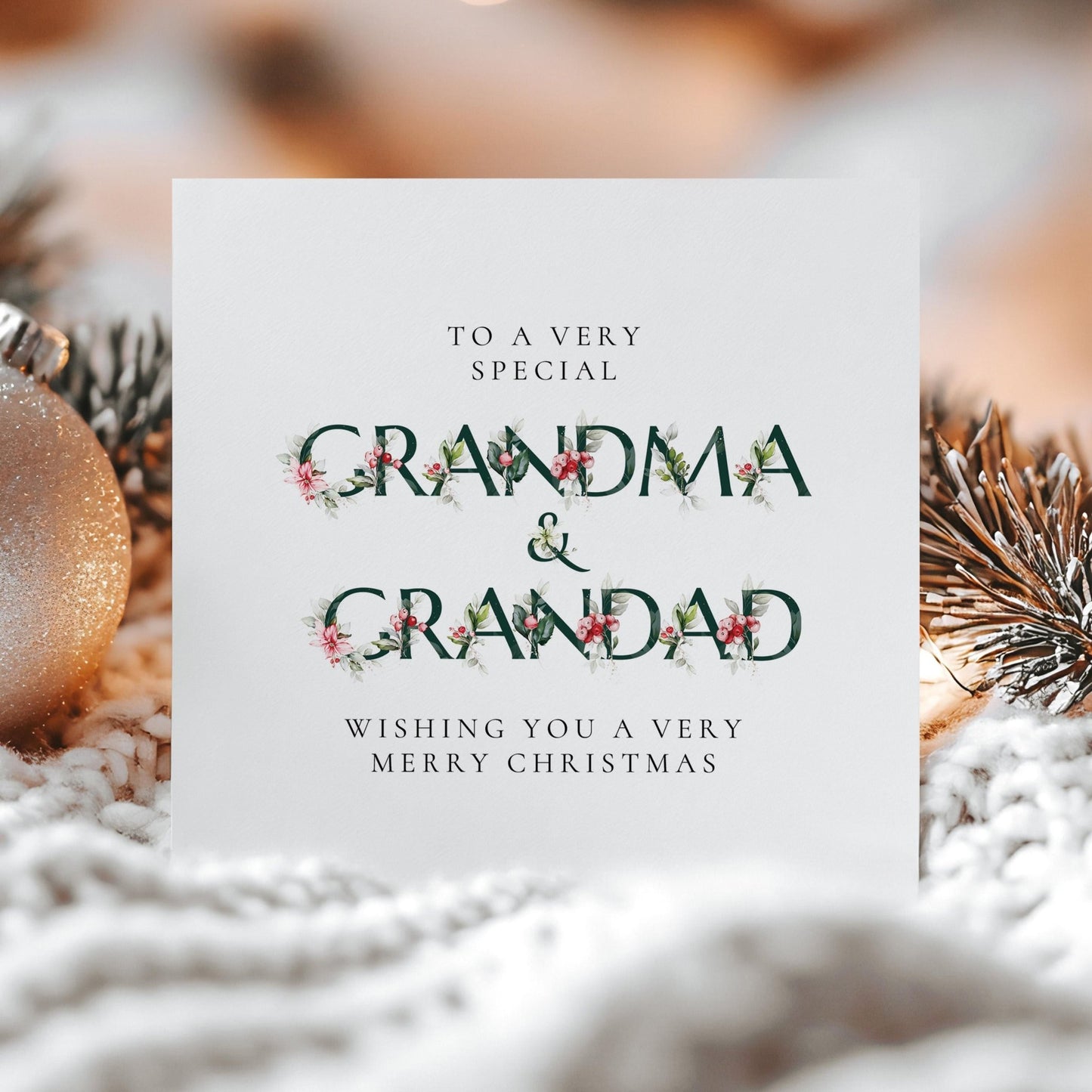 Grandma Grandad Christmas Card – Elegant Floral Holiday Greeting With Soft Matte Finish - Whimsi Lilley