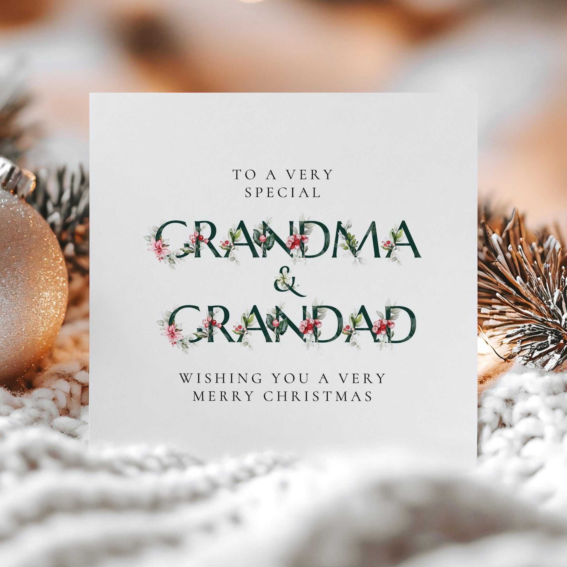Grandma Grandad Christmas Card – Elegant Floral Holiday Greeting With Soft Matte Finish - Whimsi Lilley