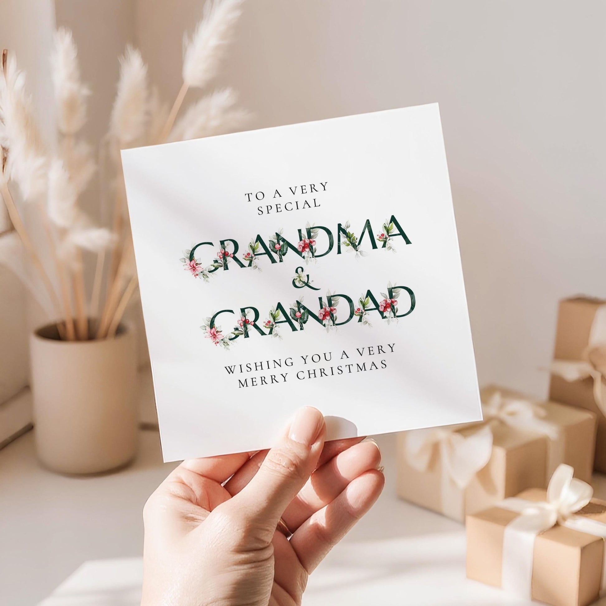 Grandma Grandad Christmas Card – Elegant Floral Holiday Greeting With Soft Matte Finish - Whimsi Lilley