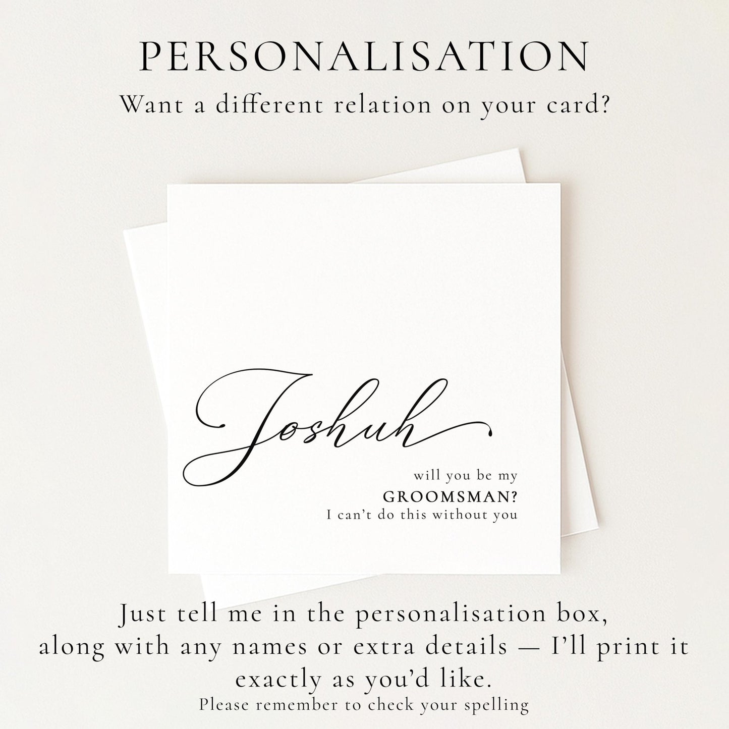 Whimsi Lilley Groomsman Proposal Card with "Will You Be My Groomsman?" message on white background