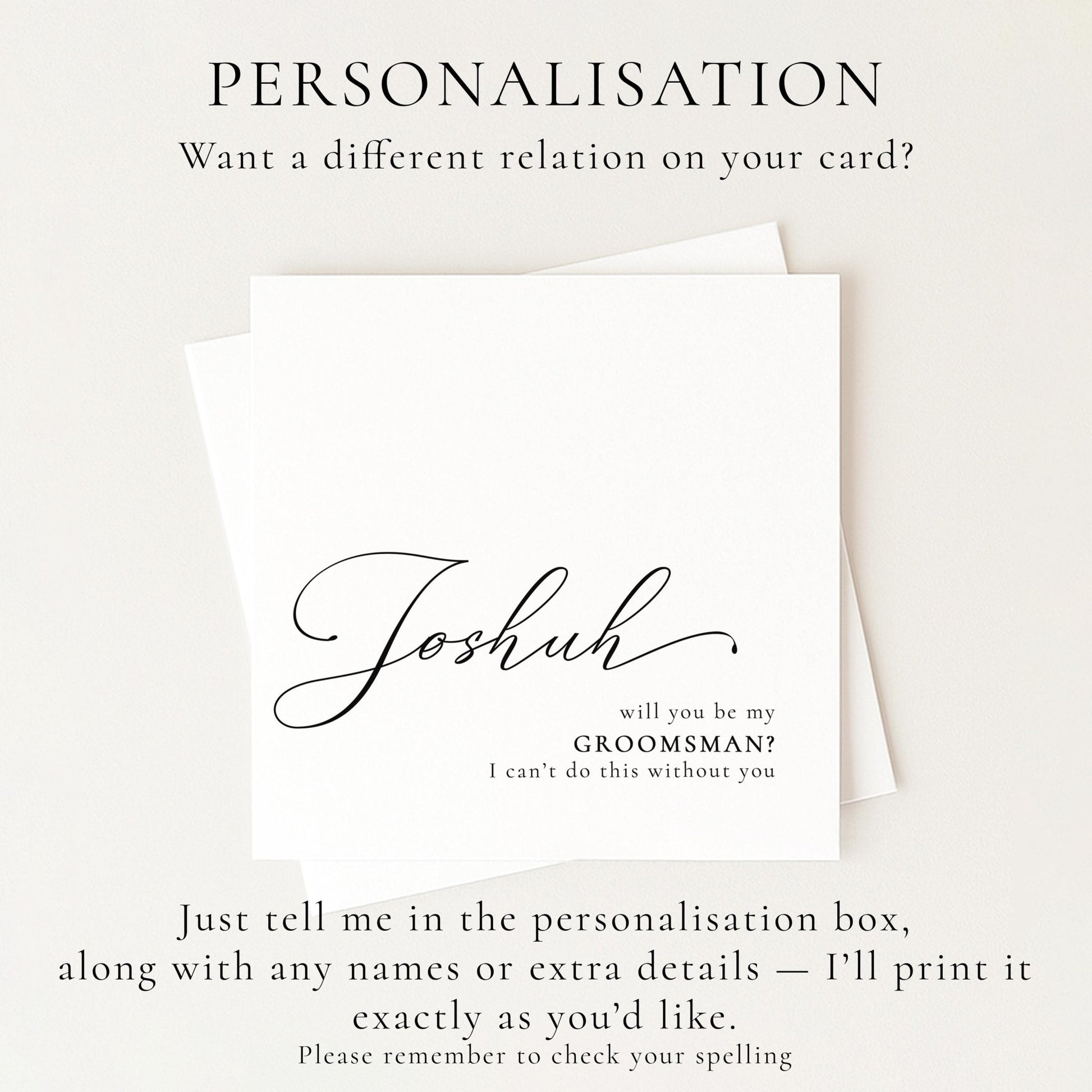 Whimsi Lilley Groomsman Proposal Card with "Will You Be My Groomsman?" message on white background