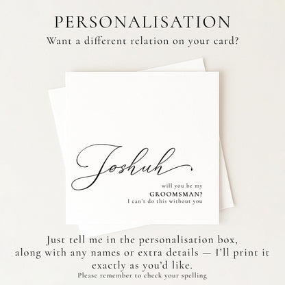 Whimsi Lilley Groomsman Proposal Card with "Will You Be My Groomsman?" message on white background