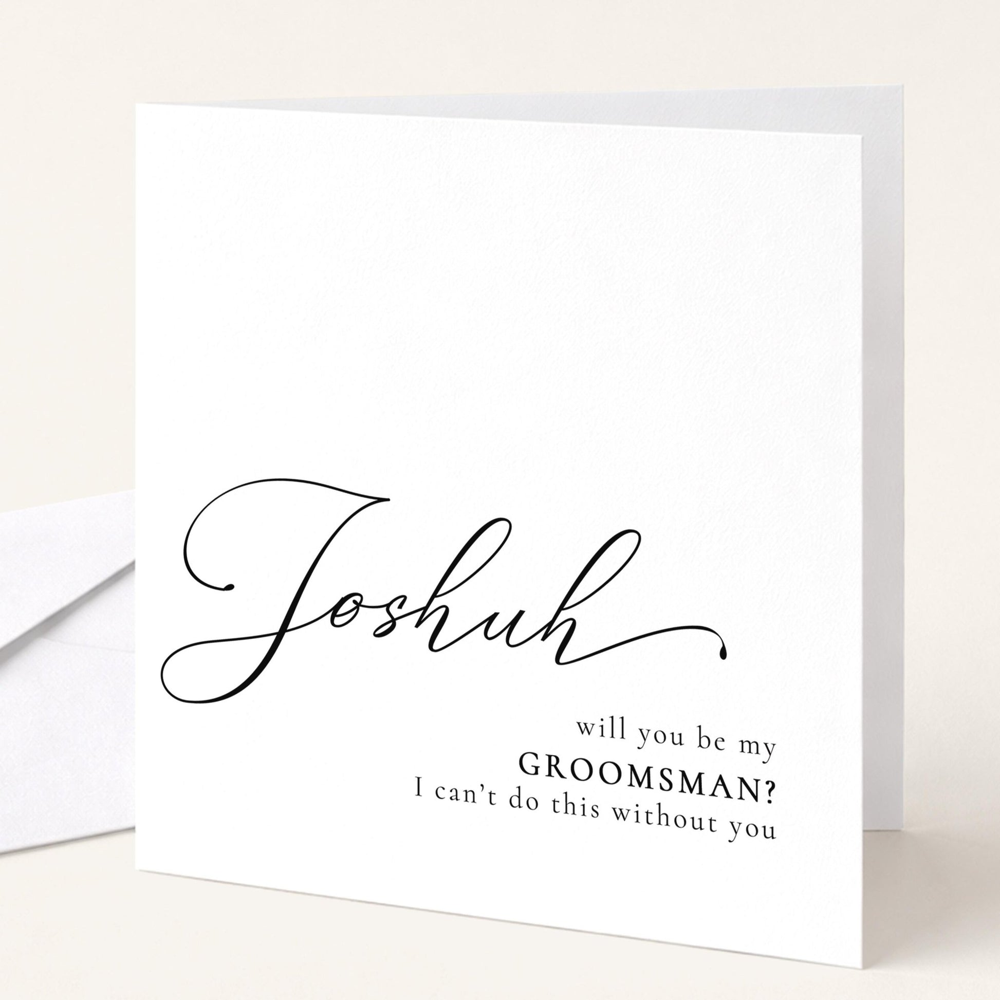 Whimsi Lilley Groomsman Proposal Card with "Will You Be My Groomsman?" message on elegant white card.