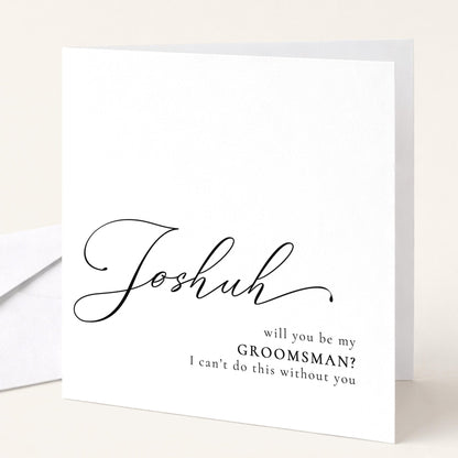 Whimsi Lilley Groomsman Proposal Card with "Will You Be My Groomsman?" message on elegant white card.