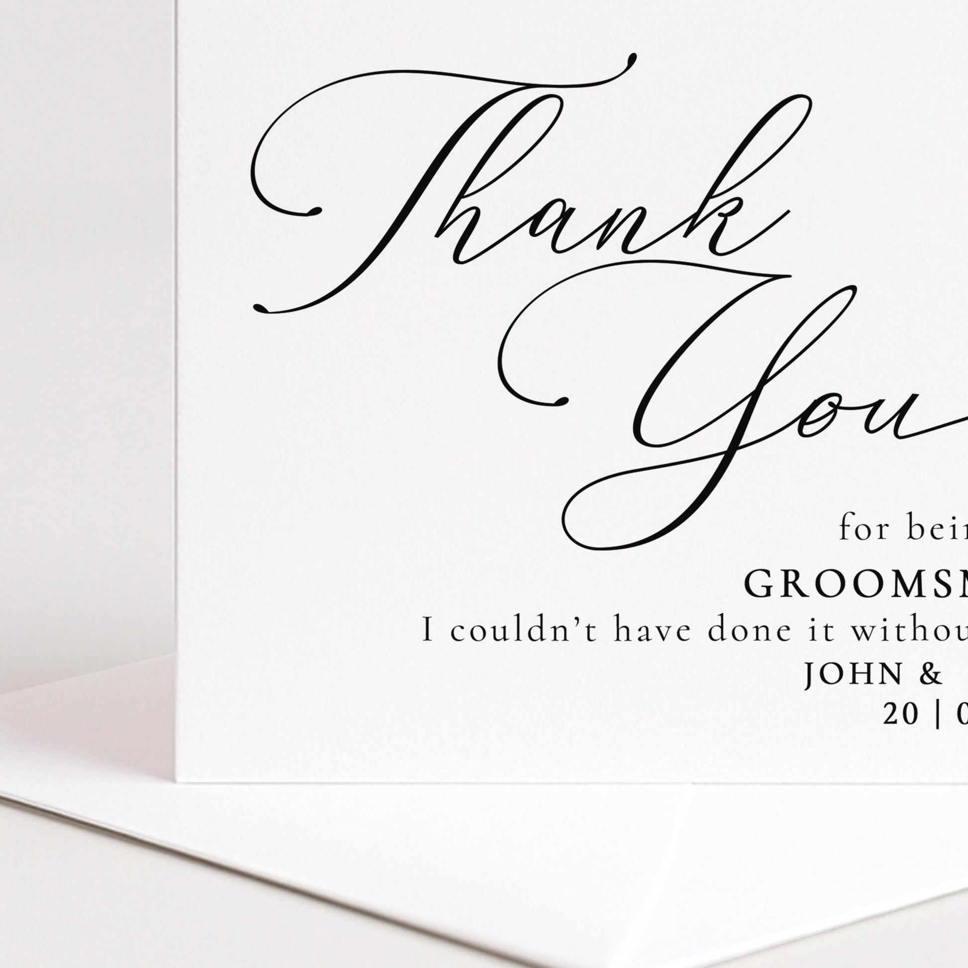 Whimsi Lilley groomsman thank you card with "Will You Be My Groomsman?" message, featuring elegant design and floral accents.