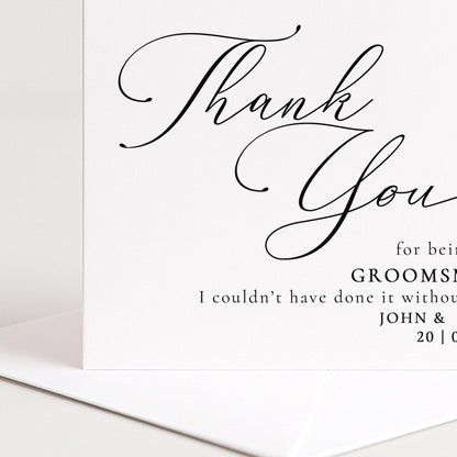 Whimsi Lilley groomsman thank you card with "Will You Be My Groomsman?" message, featuring elegant design and floral accents.