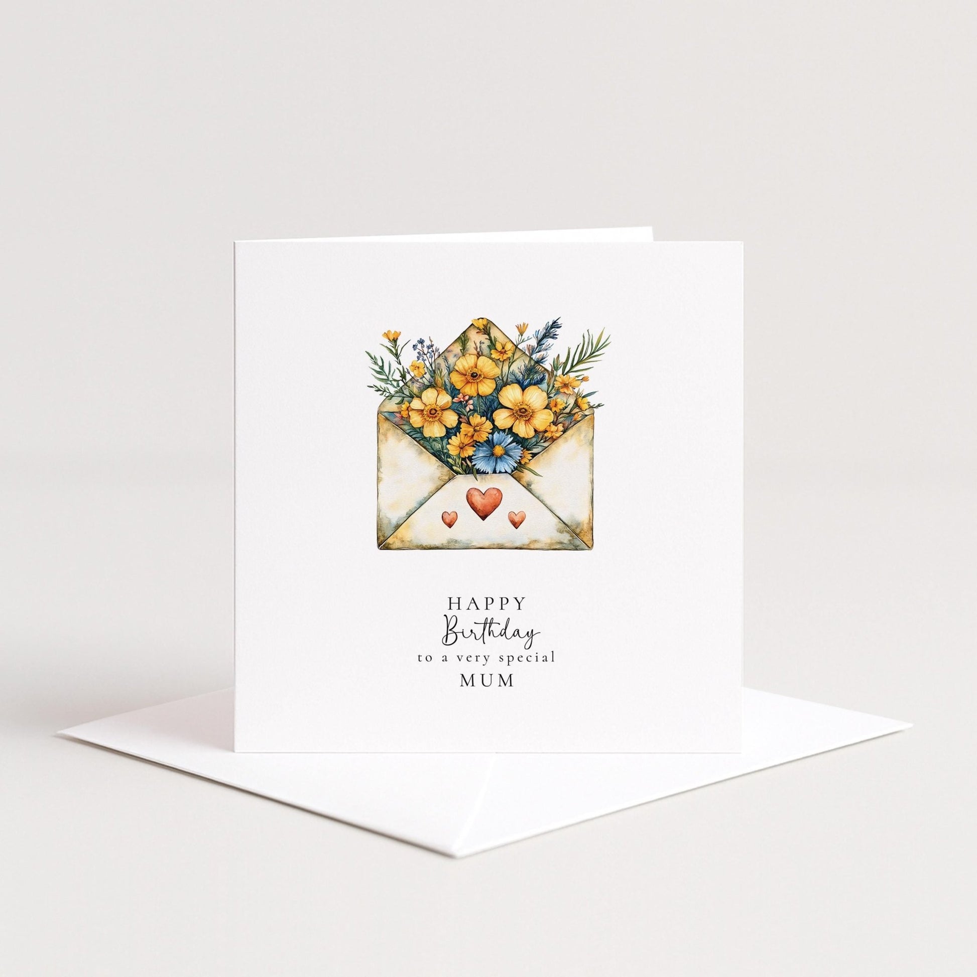 Happy Birthday Mum Card – Yellow Flower Card With Elegant Floral Envelope Design - Whimsi Lilley