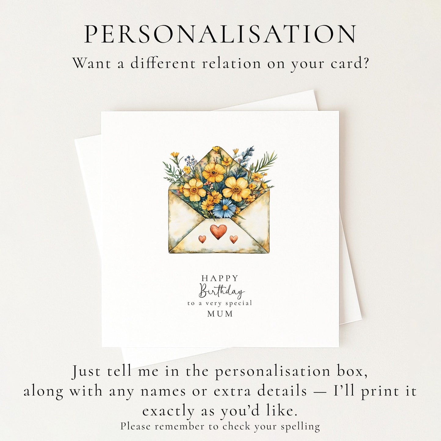 Happy Birthday Mum Card – Yellow Flower Card With Elegant Floral Envelope Design - Whimsi Lilley