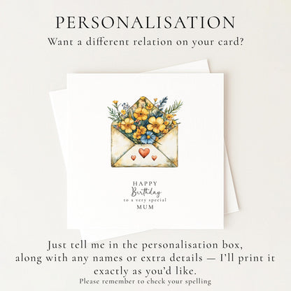 Happy Birthday Mum Card – Yellow Flower Card With Elegant Floral Envelope Design - Whimsi Lilley