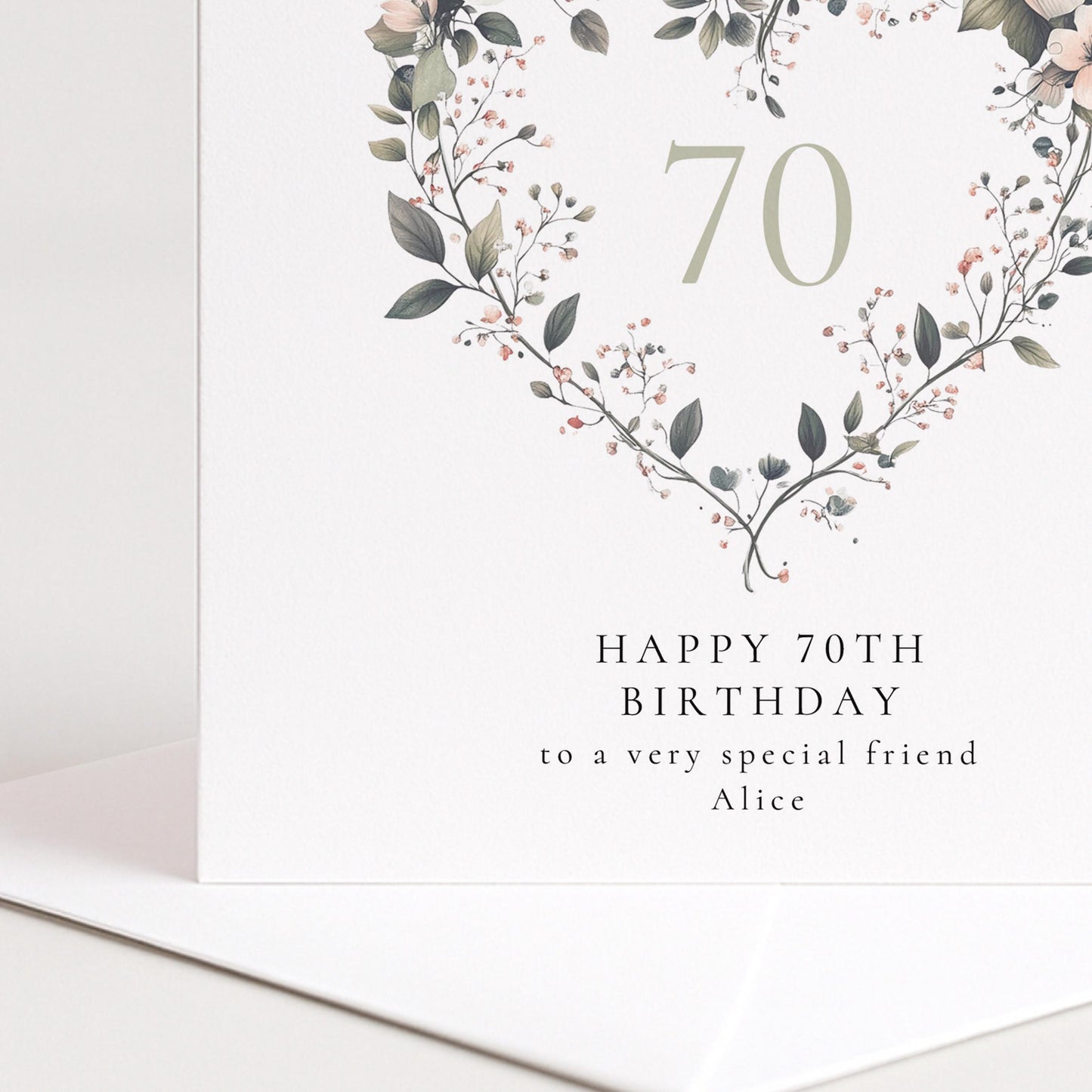 70th Birthday Card for Her, Floral Heart Milestone Birthday Card, Personalised Name Birthday Card, Special Friend Card for Women