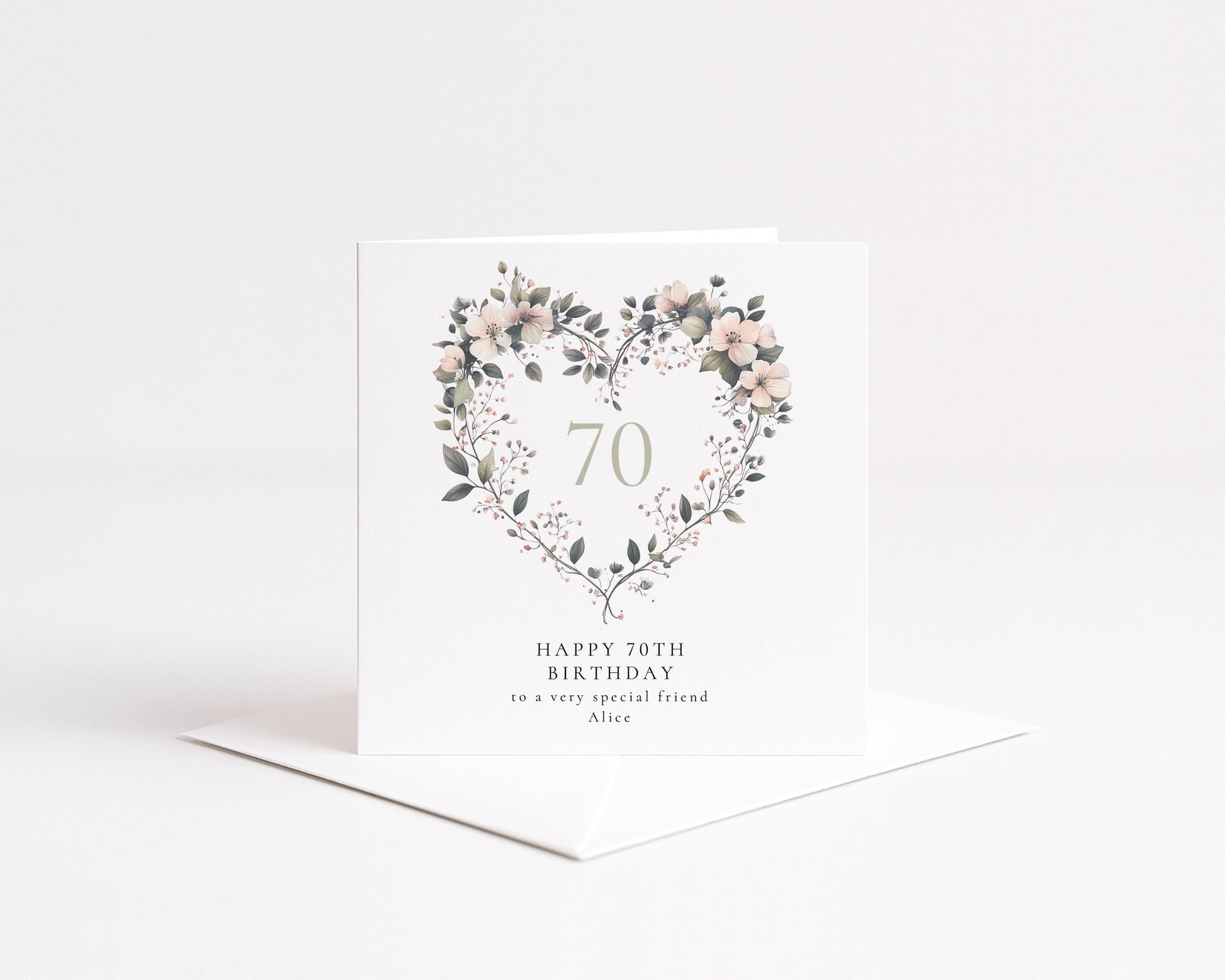 70th Birthday Card for Her, Floral Heart Milestone Birthday Card, Personalised Name Birthday Card, Special Friend Card for Women