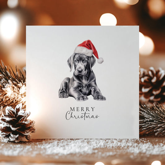 Merry Christmas Dog Card, Cute Black Lab Puppy in Santa Hat, Christmas Card for Dog Lovers, Pet Christmas Card, Festive Animal Greeting Card