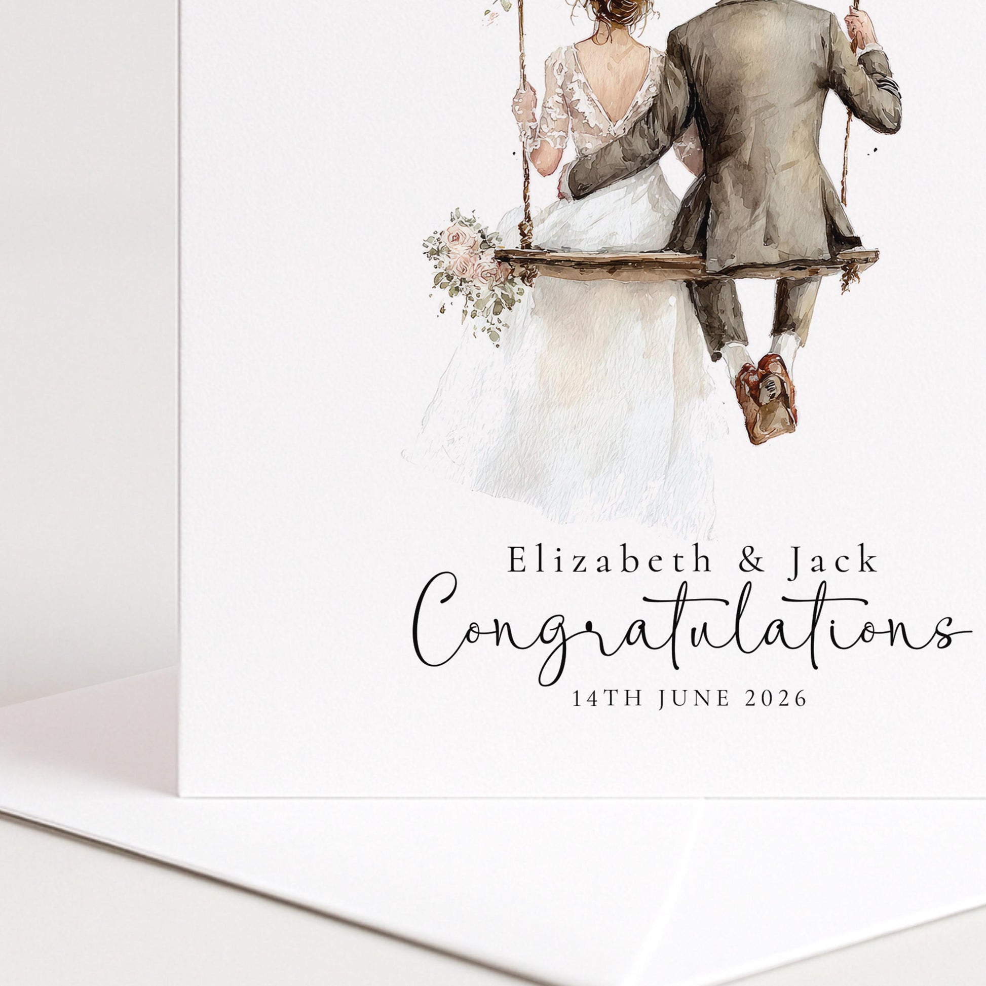 Personalised Wedding Card, Bride & Groom Congratulations Swing Card, Custom Names and Date Wedding Card, Romantic Newlywed Printed Card