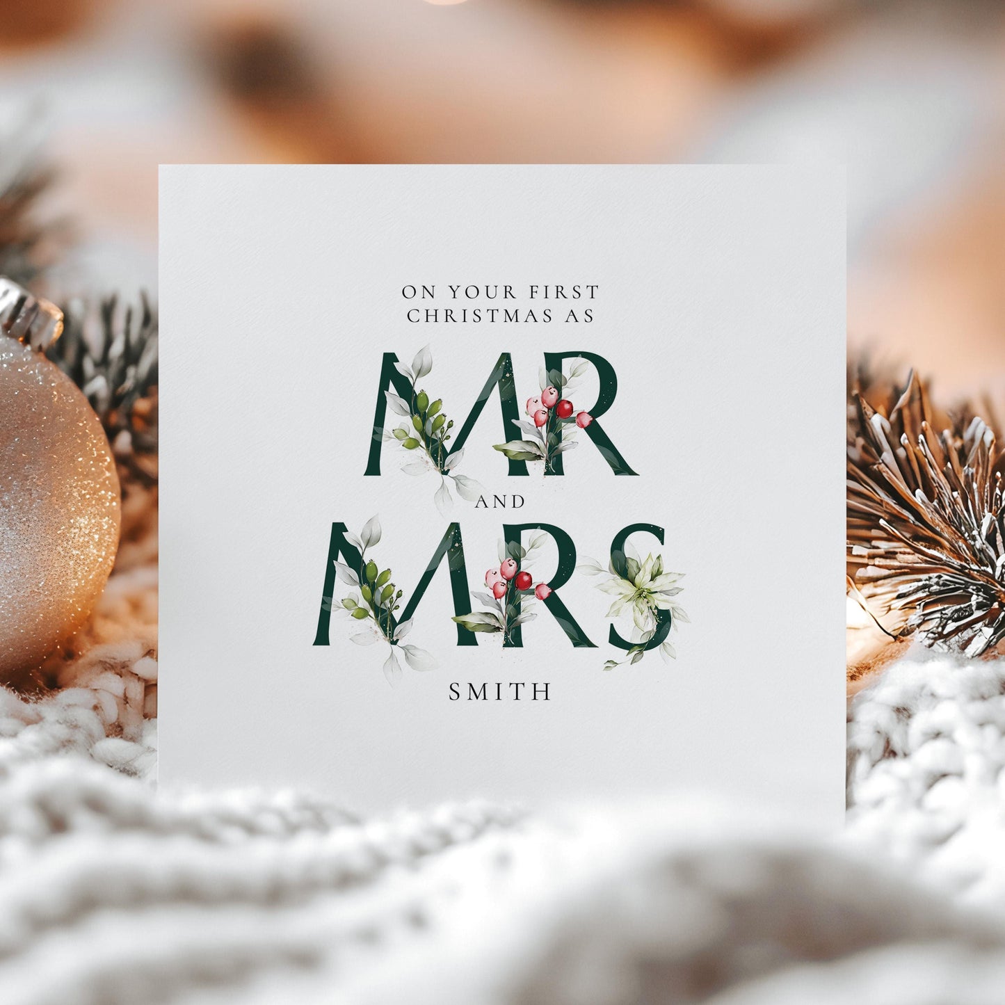 First Christmas Card Married, Mr and Mrs, Elegant Festive Card