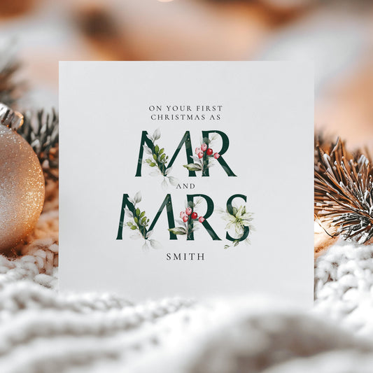 First Christmas Card Married, Mr and Mrs, Elegant Festive Card