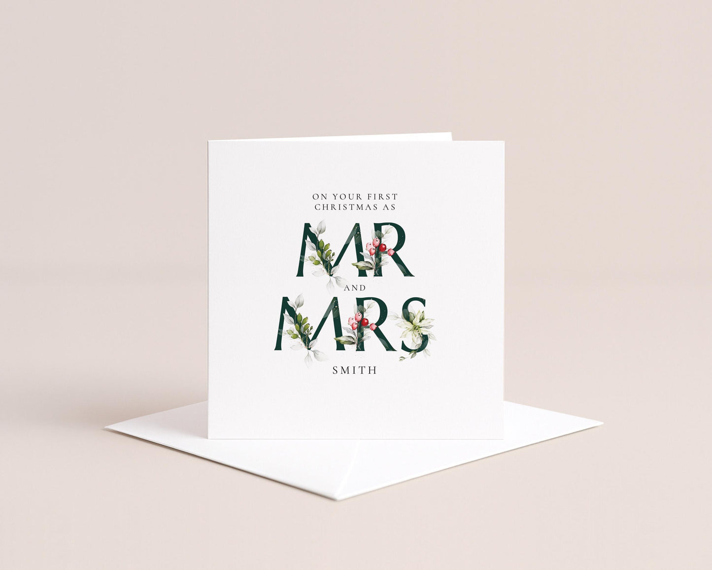 First Christmas Card Married, Mr and Mrs, Elegant Festive Card