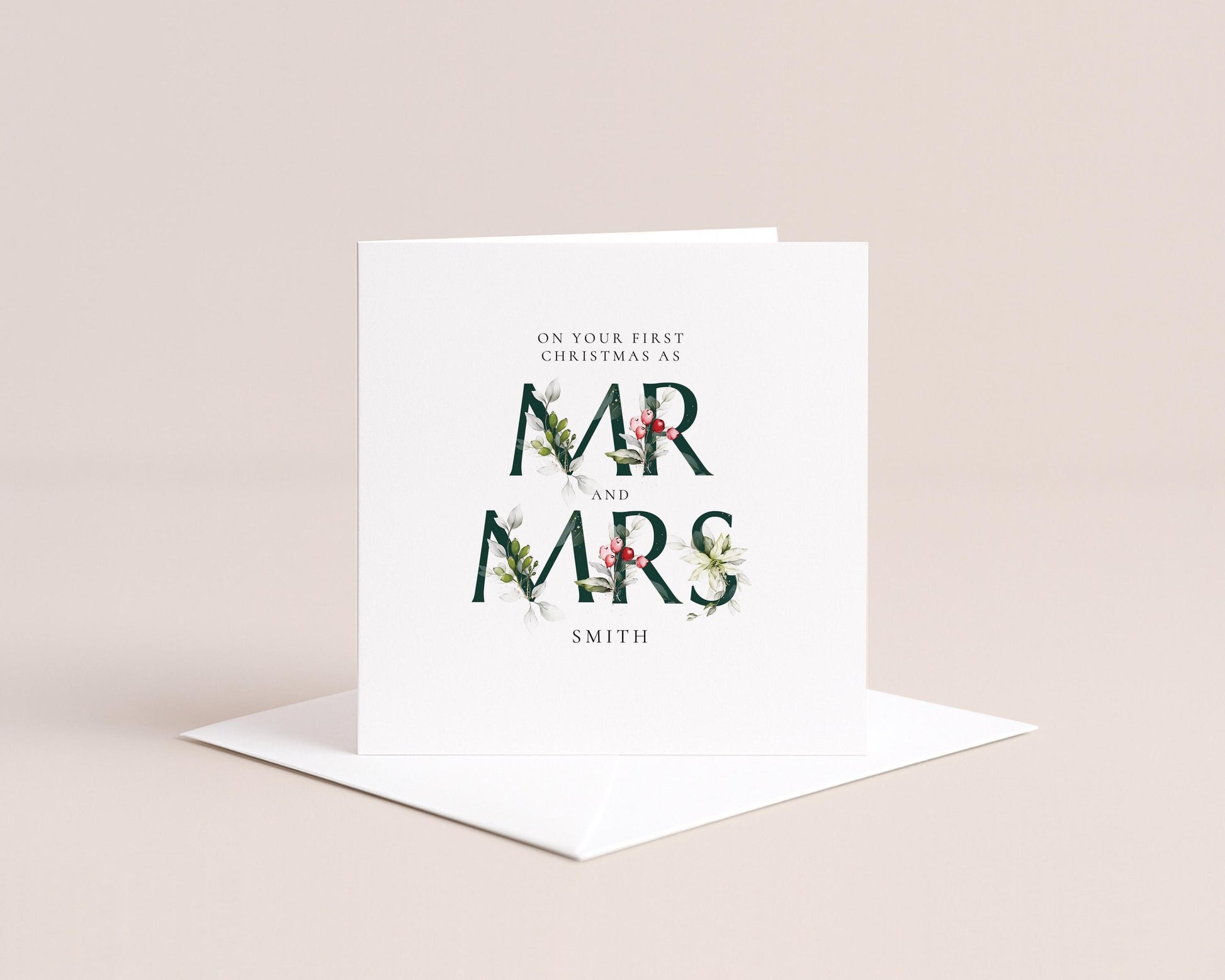 First Christmas Card Married, Mr and Mrs, Elegant Festive Card