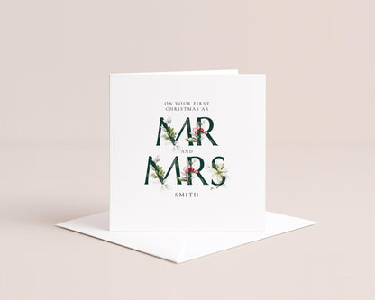 First Christmas Card Married, Mr and Mrs, Elegant Festive Card
