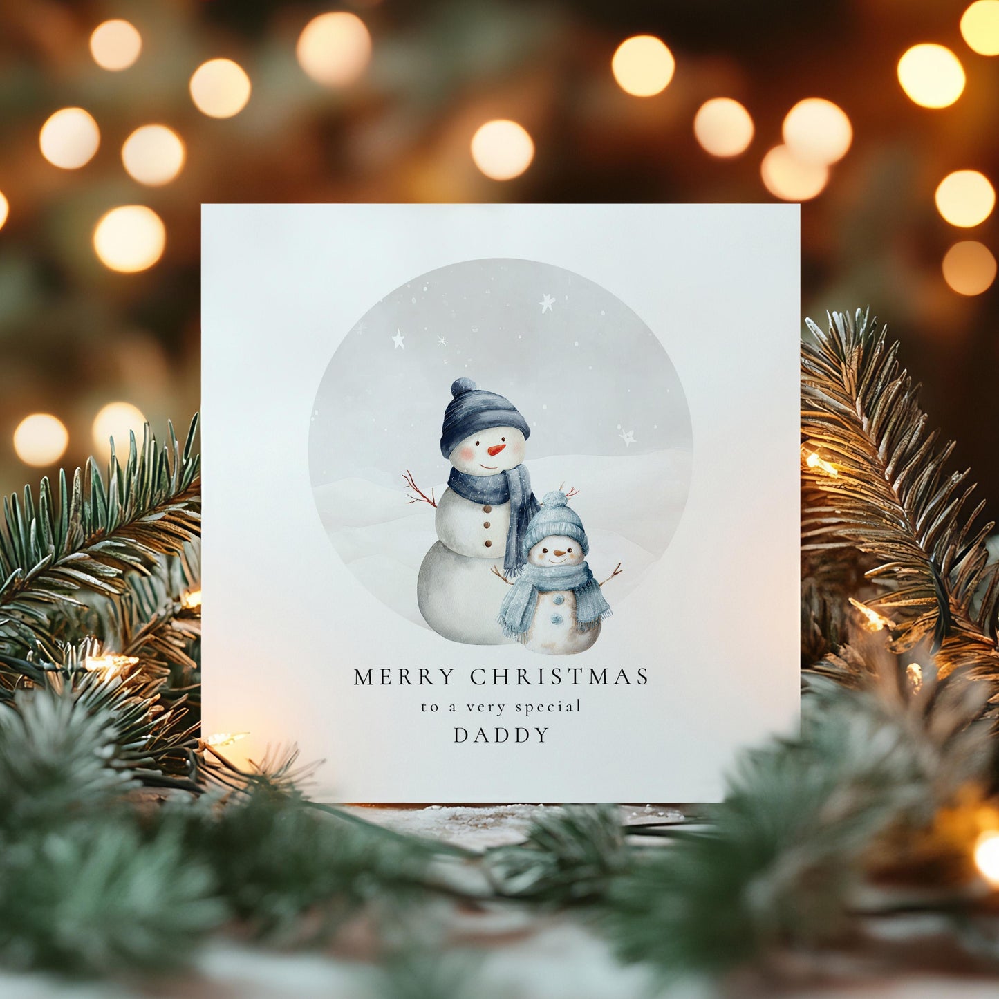 Daddy Christmas Card, Personalised Snowman Family with Son, Custom Name Card for Dad from Boy, Cute Christmas Card for Father