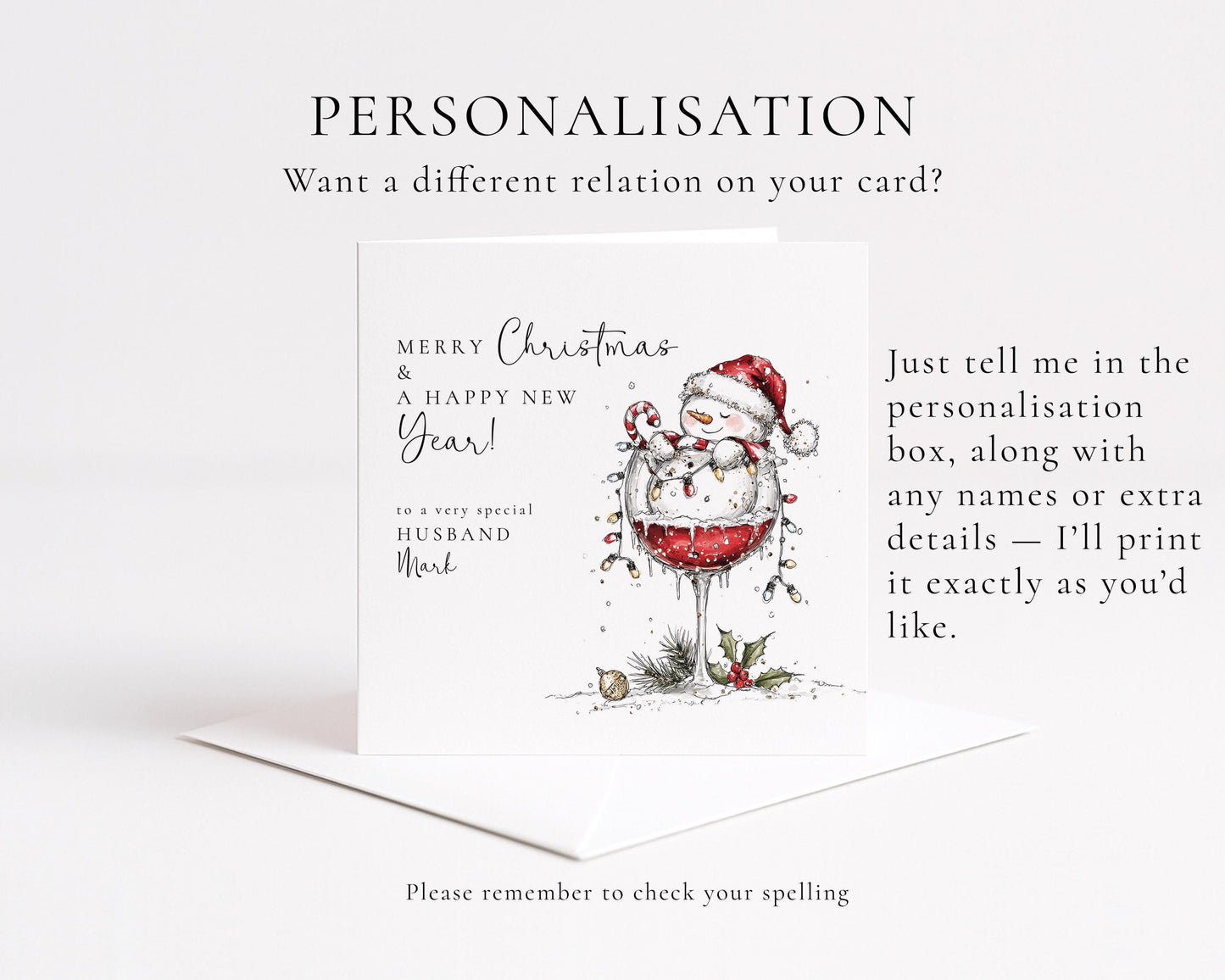 Husband Christmas & New Year Card, Funny Snowman Card, Personalised Xmas Card for Husband, Custom Name Card, Festive Wine Glass Card UK