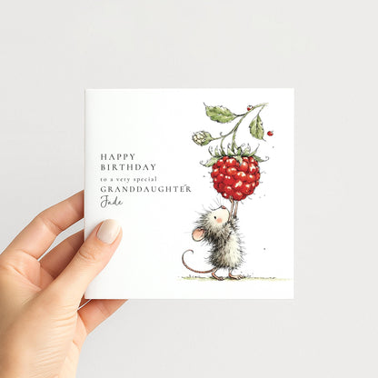 Granddaughter Birthday Card, Personalised Mouse Birthday Card, Cute Animal Birthday Card for Granddaughter, Custom Name Printed Card
