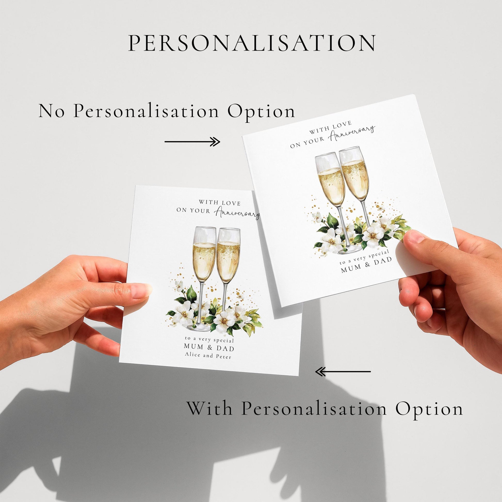 Anniversary Card for Mum and Dad, Personalised Parents Anniversary Card, Champagne Glasses Wedding Anniversary Card