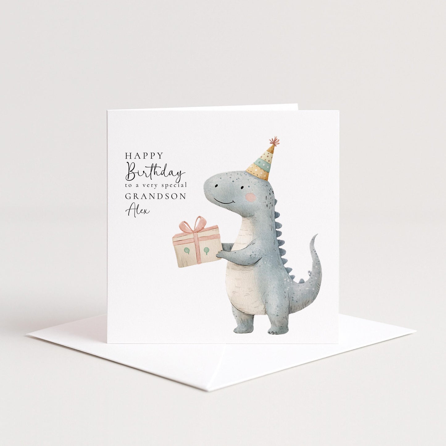 Grandson Birthday Card, Cute Dinosaur Birthday Card, Personalised Grandson Card, Kids Dino Birthday Card, Printed Birthday Card