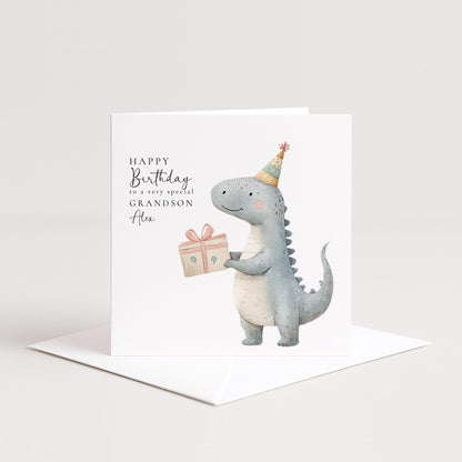 Grandson Birthday Card, Cute Dinosaur Birthday Card, Personalised Grandson Card, Kids Dino Birthday Card, Printed Birthday Card