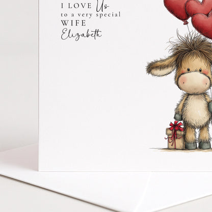 Wife Anniversary Card, I Love Us Card for Wife, Cute Donkey Love Card, Romantic Card from Husband