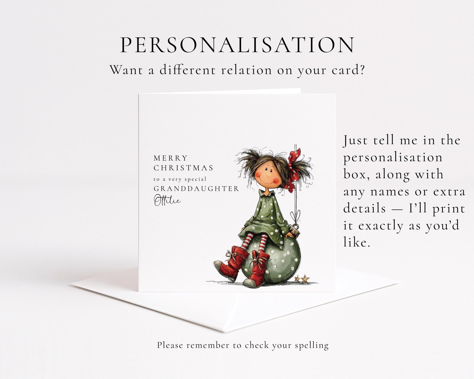 Granddaughter Christmas Card, Personalised Granddaughter Xmas Card, Cute Christmas Card for Girl, Custom Name Card, Printed Card UK