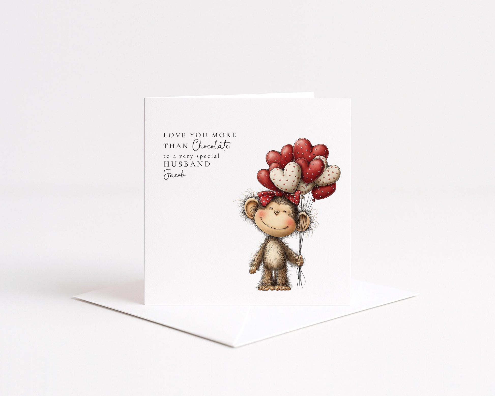 Husband Anniversary Card, Love You More Than Chocolate Card, Cute Monkey Love Card, Romantic Card for Husband