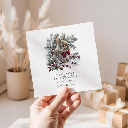 Christmas Card for Mum and Dad, Cute Bunny Christmas Card, Winter Rabbit Card, Parents Xmas Card, Special Mum Dad Christmas Greeting