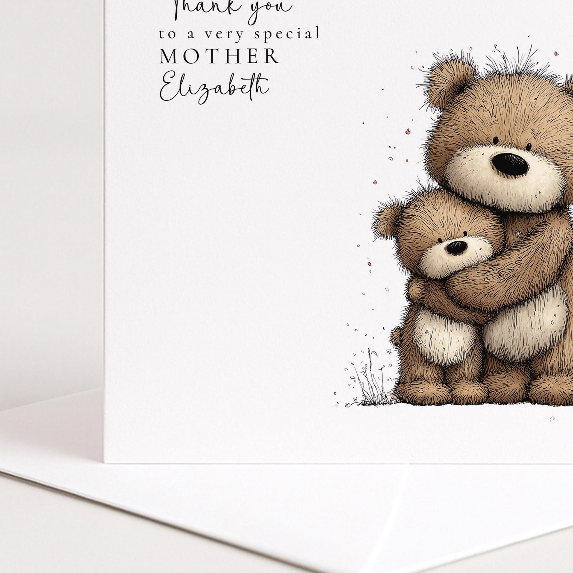 Mother’s Day Card – Personalised Mum Card With Bear Illustration & Keepsake