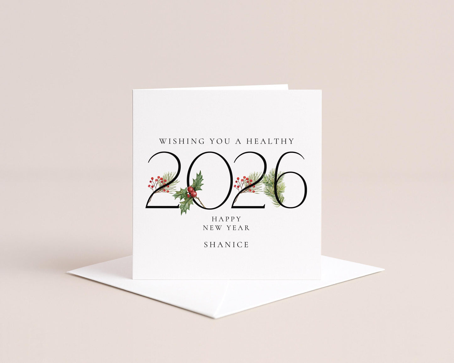 Wishing You a Healthy 2026 New Year Card, Personalised New Year Greeting Card, Elegant 2026 Card, Happy New Year Card for Family or Friends