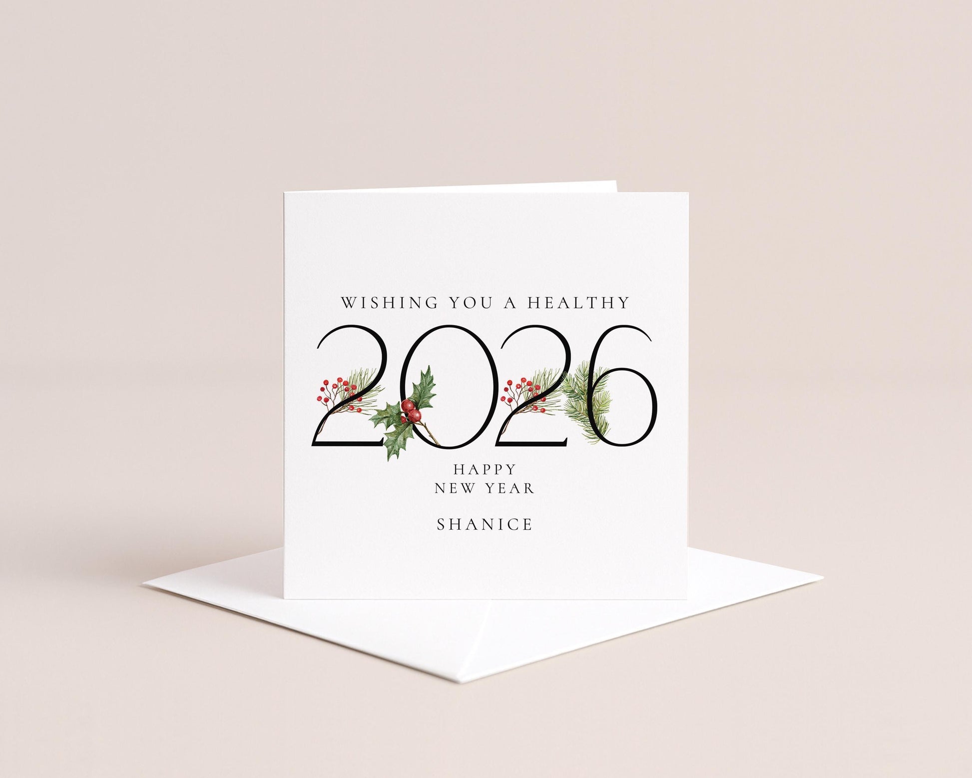 Wishing You a Healthy 2026 New Year Card, Personalised New Year Greeting Card, Elegant 2026 Card, Happy New Year Card for Family or Friends