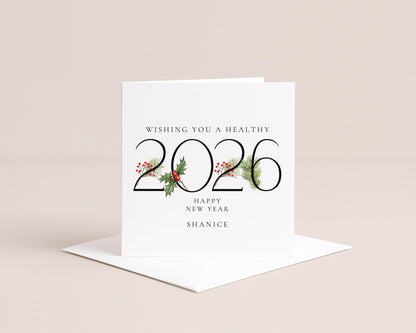 Wishing You a Healthy 2026 New Year Card, Personalised New Year Greeting Card, Elegant 2026 Card, Happy New Year Card for Family or Friends