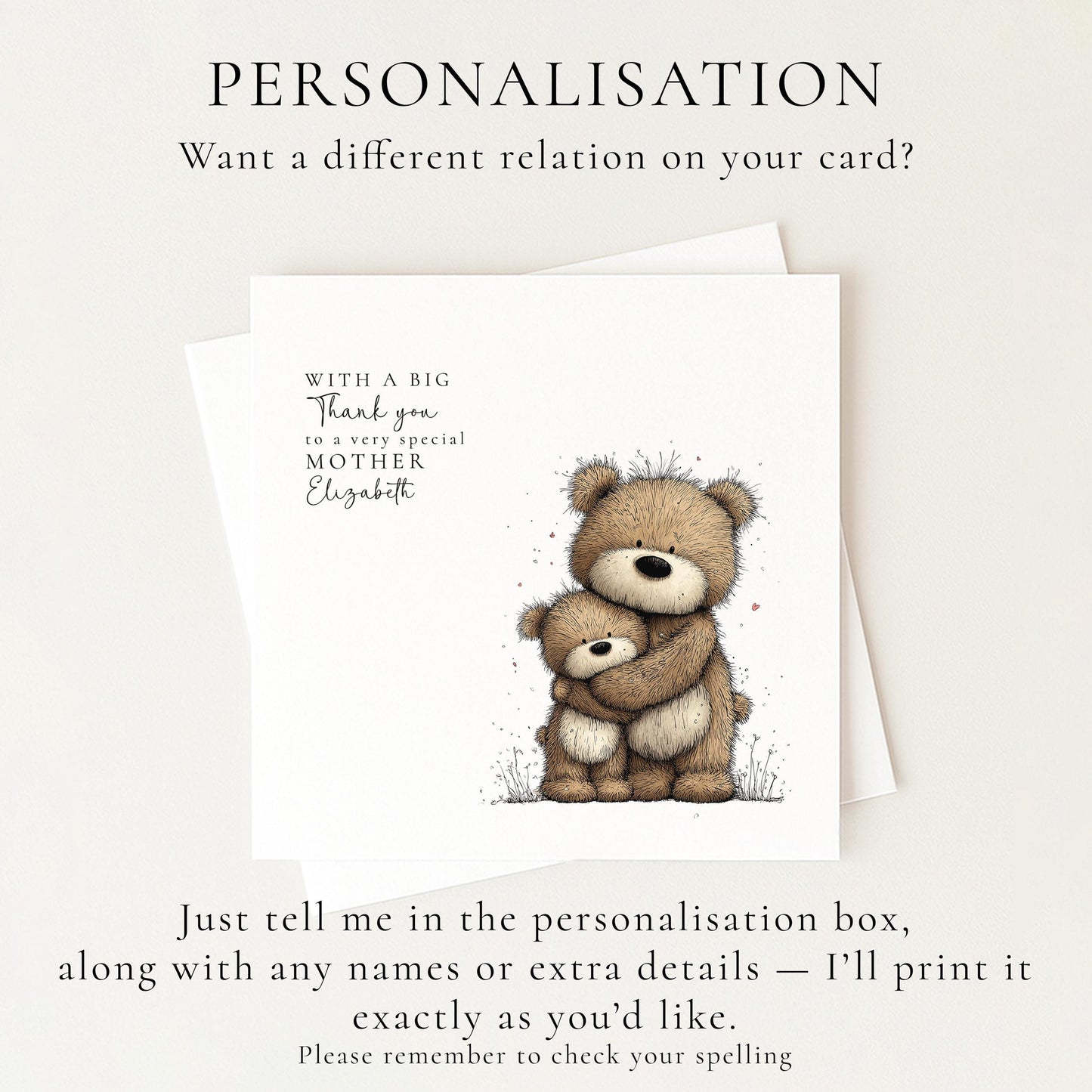 Mother’s Day Card – Personalised Mum Card With Bear Illustration & Keepsake