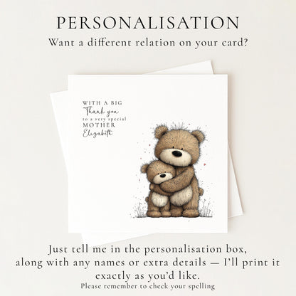 Mother’s Day Card – Personalised Mum Card With Bear Illustration & Keepsake