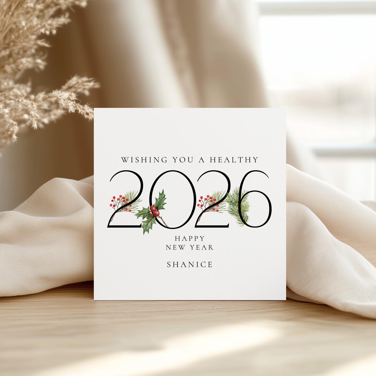 Wishing You a Healthy 2026 New Year Card, Personalised New Year Greeting Card, Elegant 2026 Card, Happy New Year Card for Family or Friends