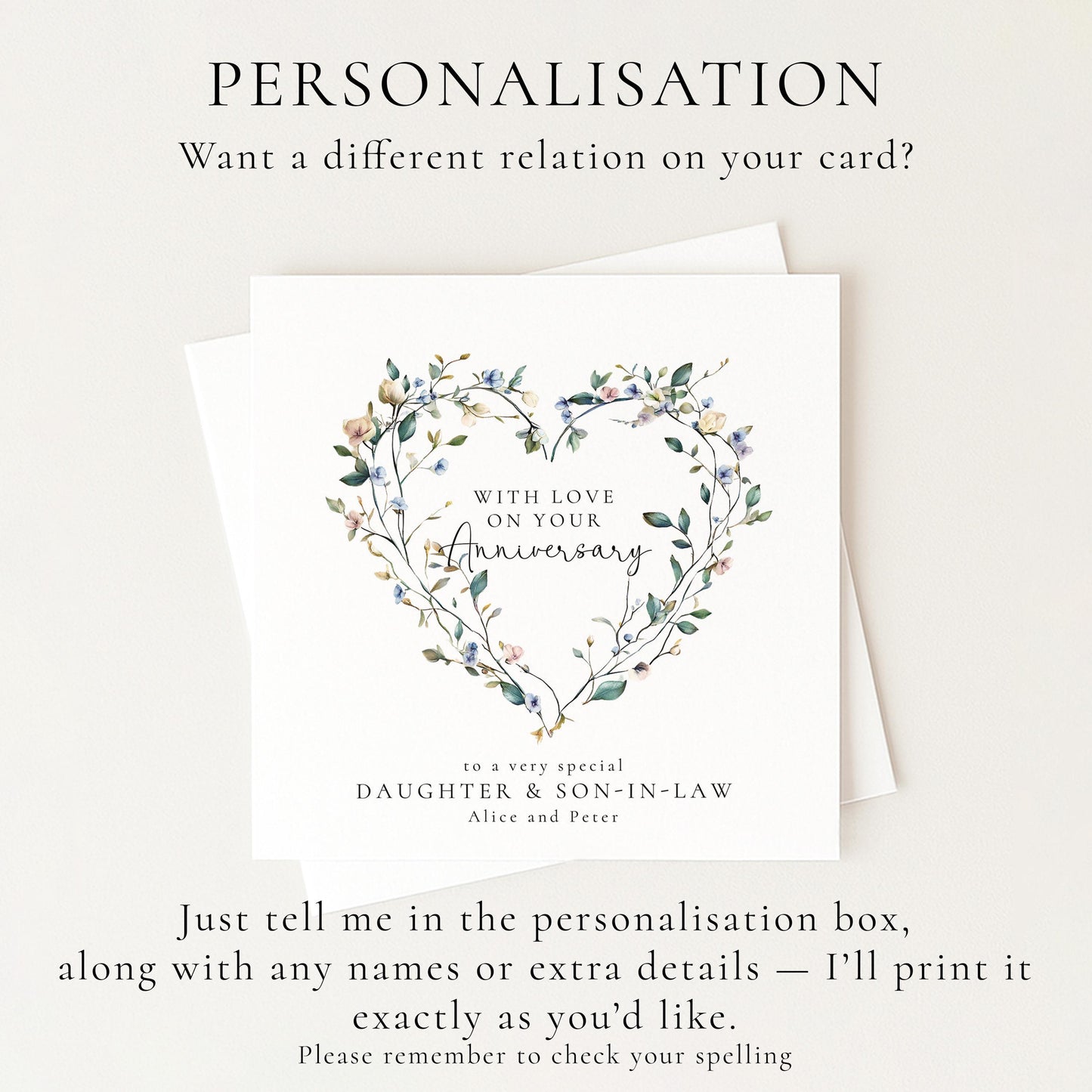Anniversary Card for Daughter and Son in Law, Personalised Anniversary Card, Floral Heart Anniversary Card