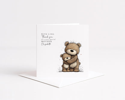 Mother’s Day Card – Personalised Mum Card With Bear Illustration & Keepsake