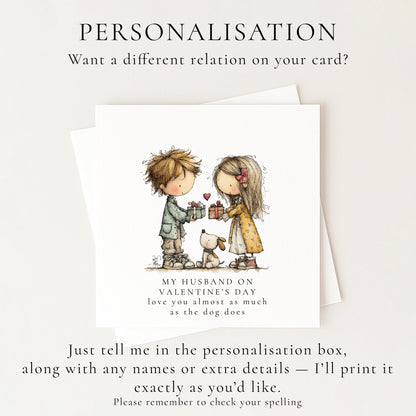 Funny Valentines Husband Card, Cute Valentine’s Day Card for Husband, Dog Lover Valentine Card, Love You Almost as Much as the Dog