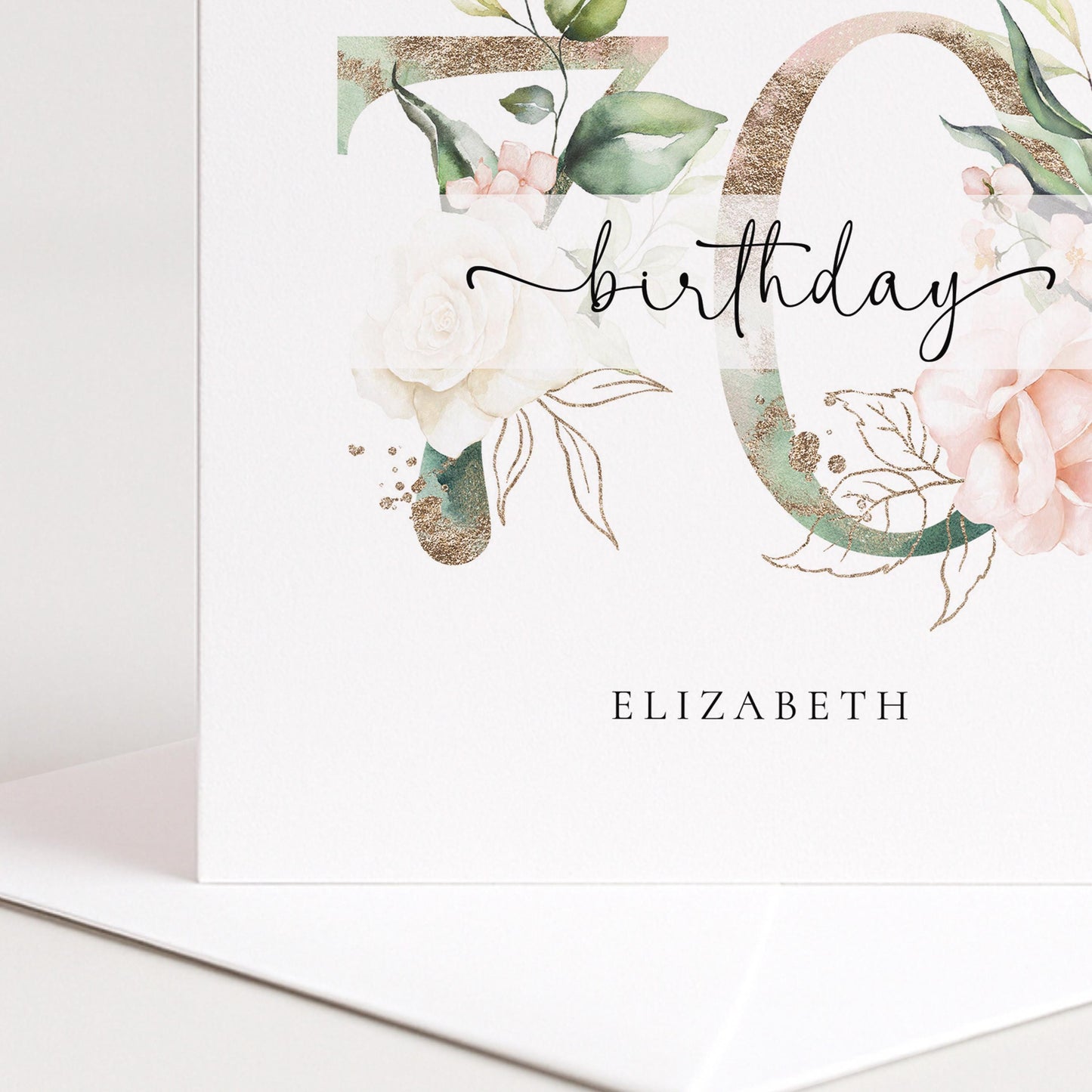 Personalised 70th Birthday Card, Floral Milestone Birthday Card, Custom Age & Name, Elegant Floral Number Card, Feminine Birthday Card